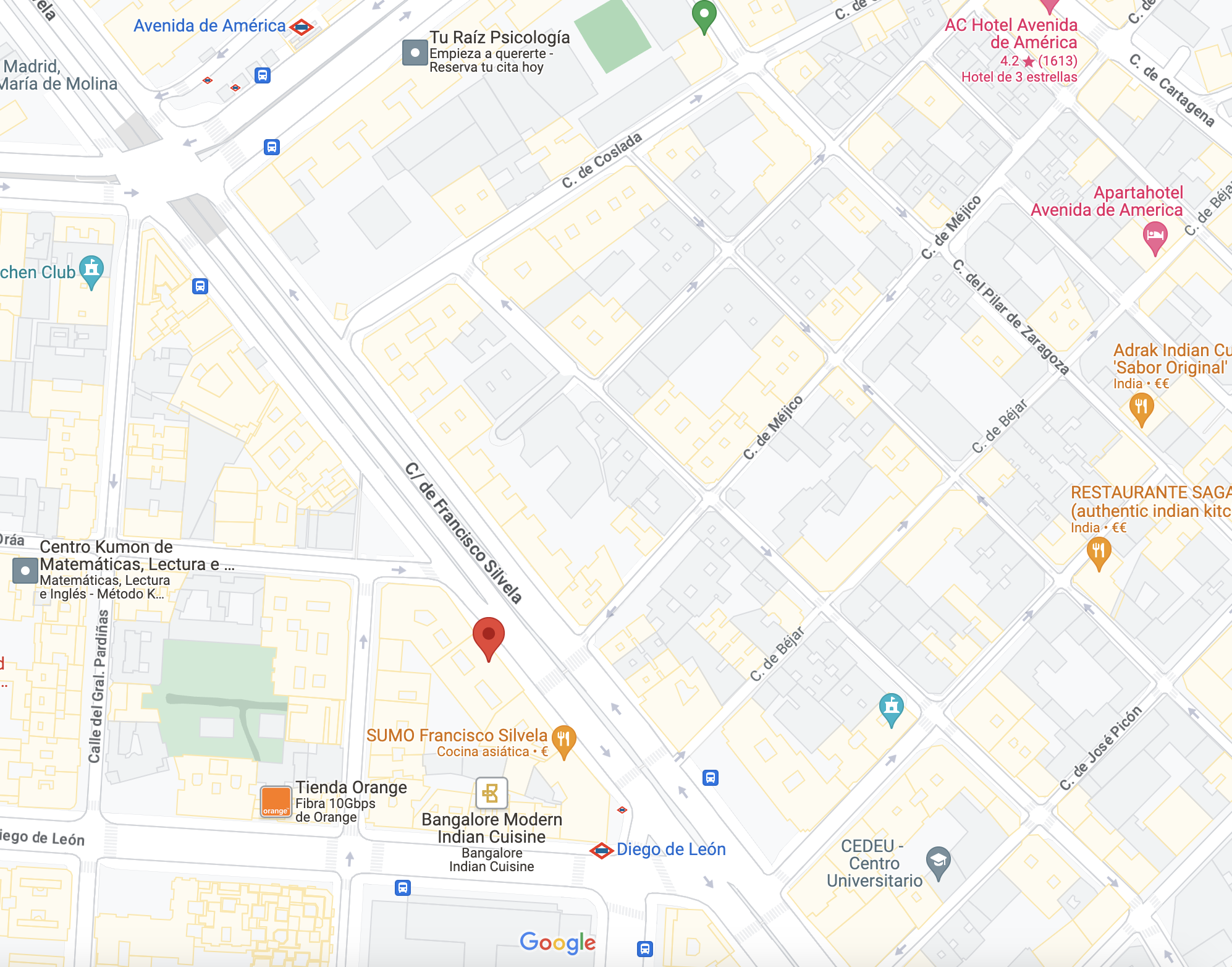 direccion google maps jenaro biyang psicólogo madrid barrio de salamnca